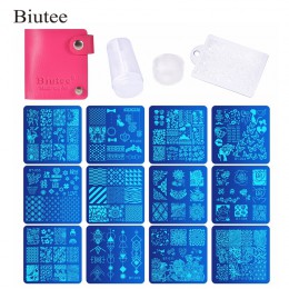 Biutee 12 sztuk paznokci Manicure talerze + 1 polski Stamper + 1 skrobak zestaw Nail Art Stamp Plate szablony do stemplowania st
