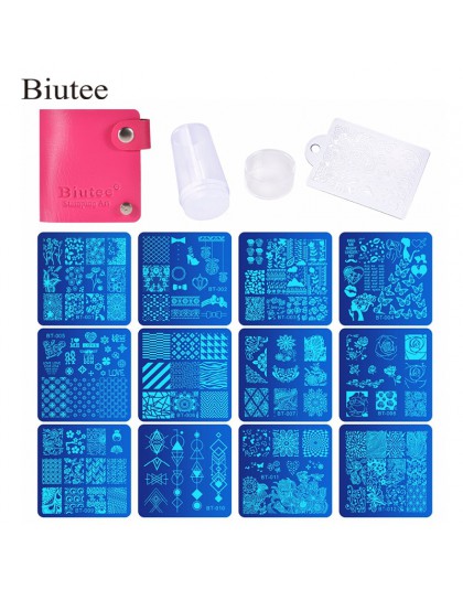 Biutee 12 sztuk paznokci Manicure talerze + 1 polski Stamper + 1 skrobak zestaw Nail Art Stamp Plate szablony do stemplowania st