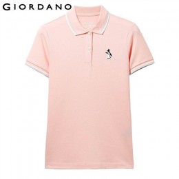 Giordano koszulka Polo damska koszule damskie haftowane pingwin z krótkim rękawem lato elastyczna koszulka Polo kobiety kontrast
