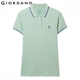 Giordano koszulka Polo damska koszula Slim Fit Polo kobiety kontrast kolor haftowane wzór lato bluzki kobiet elastyczna Polo Fem