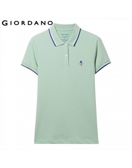 Giordano koszulka Polo damska koszula Slim Fit Polo kobiety kontrast kolor haftowane wzór lato bluzki kobiet elastyczna Polo Fem
