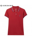 Giordano koszulka Polo damska koszula Slim Fit Polo kobiety kontrast kolor haftowane wzór lato bluzki kobiet elastyczna Polo Fem