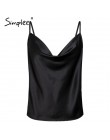 Simplee Sexy v neck czarny satynowy top kobiet 2019 bez rękawów biały top kobiet lato tank top streetwear lady camisole top femi