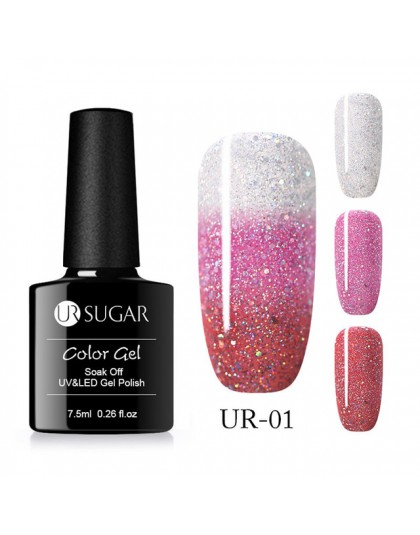 UR SUGAR Rainbow termiczna żel zmieniający kolor lakier do paznokci holograficzny Glitter temperatura Soak Off żel UV lakier 7.5