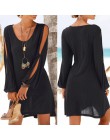 Mini sukienka damska o prostym kroju z długim rękawem czarna na plażę na lato na wakacje zwiewna