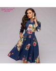 S. FLAVOR kobiety elegancka linia a sukienka 2019 w stylu Vintage drukowania party vestidos trzy czwarte rękaw kobiet szczupła l