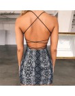 Macheda Sexy krzyż bandaż Backless Bodycon sukienka kobiety bez rękawów Halter letnia sukienka wąż drukuj krótki, na co dzień, n