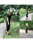 Maxi T koszula sukienka kobiety letnia plaża Casual Sexy Boho elegancki Vintage bandaż Bodycon Wrap czarny podział długie sukien