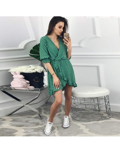 DICLOUD krótki kobiety sukienka Ruffles drukuj Polka Dot Sexy Bodycon plaża kobiet pół rękawa lato Party Mini sukienki Vestidos