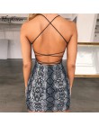 Hugcitar backless hollow out sexy bodycon sukienki 2018 jesień kobiety moda klub snakeskin drukuj mini klub sukienka