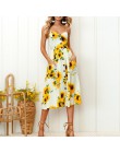 Sexy V Neck Backless kwiatowy lato plaża sukienka kobiety 2019 biały Boho w paski przycisk słonecznika Daisy ananas Party sukien