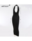 Arctic cat Halter Backless seksowna koszulka z dzianiny sukienka ołówkowa kobiety biały Off ramię długie Bodycon sukienka na imp