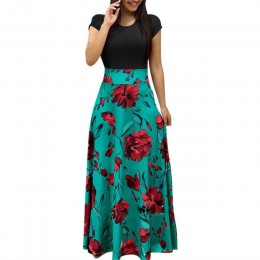 W stylu Vintage kwiatowy Print długa sukienka patchworkowa kobiet 2019 na co dzień z krótkim rękawem sukienka na imprezę eleganc