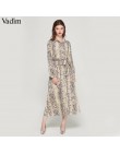 Vadim kobiety leopard druku kostki długość muszka sashes długi rękaw retro panie na co dzień eleganckie sukienki vestidos QA472