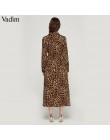 Vadim kobiety leopard druku kostki długość muszka sashes długi rękaw retro panie na co dzień eleganckie sukienki vestidos QA472