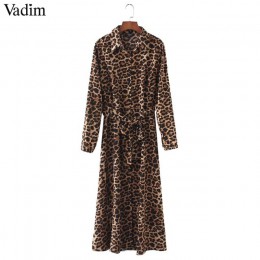 Vadim kobiety leopard druku kostki długość muszka sashes długi rękaw retro panie na co dzień eleganckie sukienki vestidos QA472