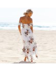 Długa sukienka BOHO plażowa letnia w kwiaty vintage szyfonowa biała niebieska