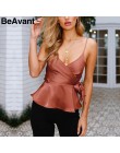 BeAvant elegancki wrap camisole tank top kobiety V neck pasek satin crop top damskie z lato koszulka bez rękawów sexy ladies top