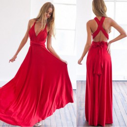 Modna letnia zwiewna długa sukienka damska wiązana na wiele sposobów elegancka maxi granatowa czerwona różowa