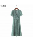 Vadim w stylu vintage V neck kwiatowy wzór midi wrap sukienka cherry muszka krzyż projekt z krótkim rękawem w stylu retro vestid