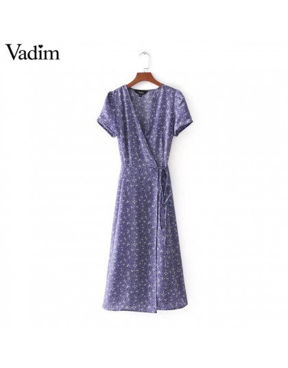 Vadim w stylu vintage V neck kwiatowy wzór midi wrap sukienka cherry muszka krzyż projekt z krótkim rękawem w stylu retro vestid