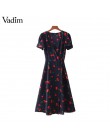 Vadim w stylu vintage V neck kwiatowy wzór midi wrap sukienka cherry muszka krzyż projekt z krótkim rękawem w stylu retro vestid