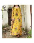 EaseHut 2019 nowy w stylu Vintage kobiety Maxi kwiatowy sukienka Plus rozmiar długie rękawy kieszenie O szyi bawełna len luźne s