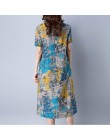 2018 bawełna pościel letnia sukienka kobiety luźne Plus size na co dzień sukienka odzież robocza OL w stylu vintage drukuj plaża