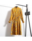 Sztruks wysoki elastyczny pas sukienka w stylu Vintage 2019 wiosna zima kobiety pełna rękaw Floral Print sukienki Feminino 23 ko