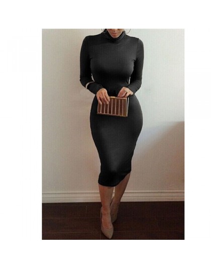 Sexy kobiety bandaża sukni jesień sweter z golfem szczupła z długim rękawem Bodycon sukienka moda wysoka Neck klub płaszcza suki