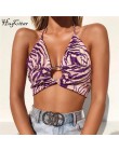 Hugcitar leopard drukowane halter patchwork backless bandaż zasznurować sexy crop tops 2018 lato kobiet mody klub camis