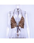 Hugcitar leopard drukowane halter patchwork backless bandaż zasznurować sexy crop tops 2018 lato kobiet mody klub camis