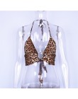 Hugcitar leopard drukowane halter patchwork backless bandaż zasznurować sexy crop tops 2018 lato kobiet mody klub camis