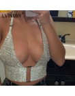 LVINMW Sexy błyszczące odblaskowe Crop Top kobiety regulowany Halter Backless krótki Camis Top głębokie V dekolt Party Club topy