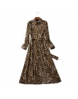 W stylu Vintage Leopard druku kostki długość muszka Sashes z długim rękawem zwierząt wzór Chic szata sukienka w dużym rozmiarze 