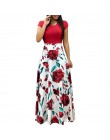 Kobiety lato długa sukienka kwiatowy Print czeski plaża sukienka w dużym rozmiarze dorywczo Patchwork z krótkim rękawem Party su
