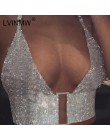 LVINMW Sexy błyszczące odblaskowe Crop Top kobiety regulowany Halter Backless krótki Camis Top głębokie V dekolt Party Club topy