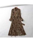 W stylu Vintage Leopard druku kostki długość muszka Sashes z długim rękawem zwierząt wzór Chic szata sukienka w dużym rozmiarze 