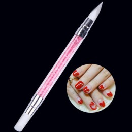 Nowy podwójny głowice silikonowe Nail Art rzeźba pióro Rhinestone akrylowy uchwyt do tłoczenie rzeźba rzemiosła polski Manicure 