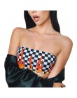 Modny seksowny krótki top damski bez ramiączek oryginalny wzór szachownicy rajdowa flaga sportowy biustonosz
