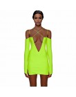 Tobinoone Spaghetti pasek Mini sukienka kobiety Split z długim rękawem głębokie V Neck Sexy Bodycon sukienka Backless klub sukie