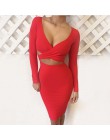 Nadafair czerwony czarny biały z długim rękawem elastyczna bawełna ciepłe sukienek Vestidos Sexy Midi ołówek klub Bodycon bandaż