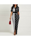 Clocolor afryki sukienka w stylu Vintage Polka Dot biały czarny drukowane Retro Bodycon kobiety lato z krótkim rękawem Plus rozm