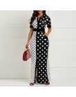 Clocolor afryki sukienka w stylu Vintage Polka Dot biały czarny drukowane Retro Bodycon kobiety lato z krótkim rękawem Plus rozm