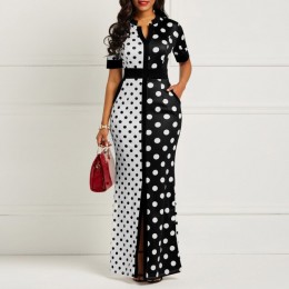 Clocolor afryki sukienka w stylu Vintage Polka Dot biały czarny drukowane Retro Bodycon kobiety lato z krótkim rękawem Plus rozm