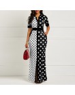 Clocolor afryki sukienka w stylu Vintage Polka Dot biały czarny drukowane Retro Bodycon kobiety lato z krótkim rękawem Plus rozm