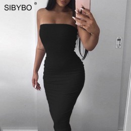 Sibybo Off ramię bez ramiączek Sexy kobiety sukienka bez rękawów proste długie Bodycon sukienka Backless dorywczo lato sukienka 