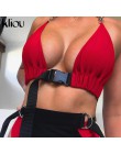 Kliou 2018 lato Sexy Backless Crop Top z Sashes bandaż Halter dla kobiet Hollow Out pasek krawat Up Sexy lato moda Top